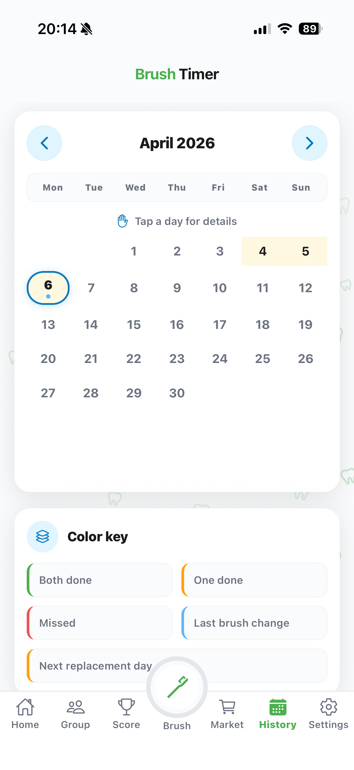 Calendar screen